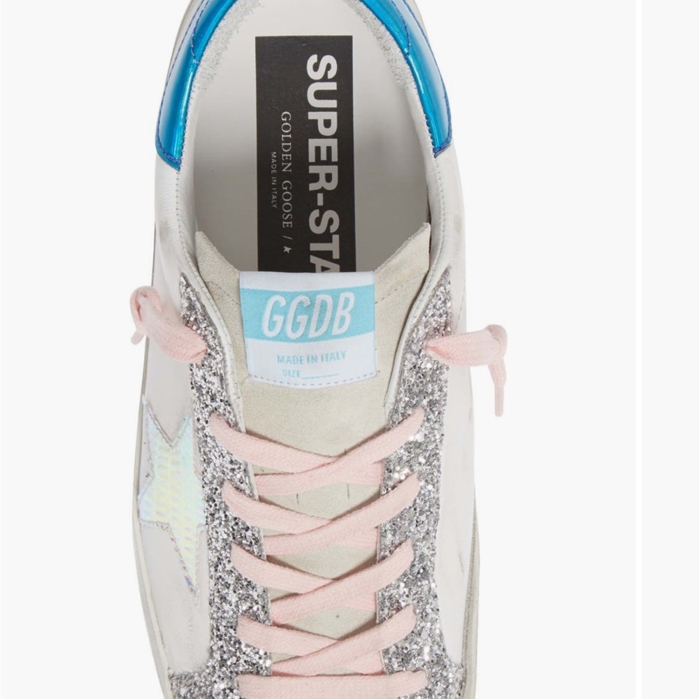 Golden Goose White and Blue Glitter Sneakers - Picture 4 of 14